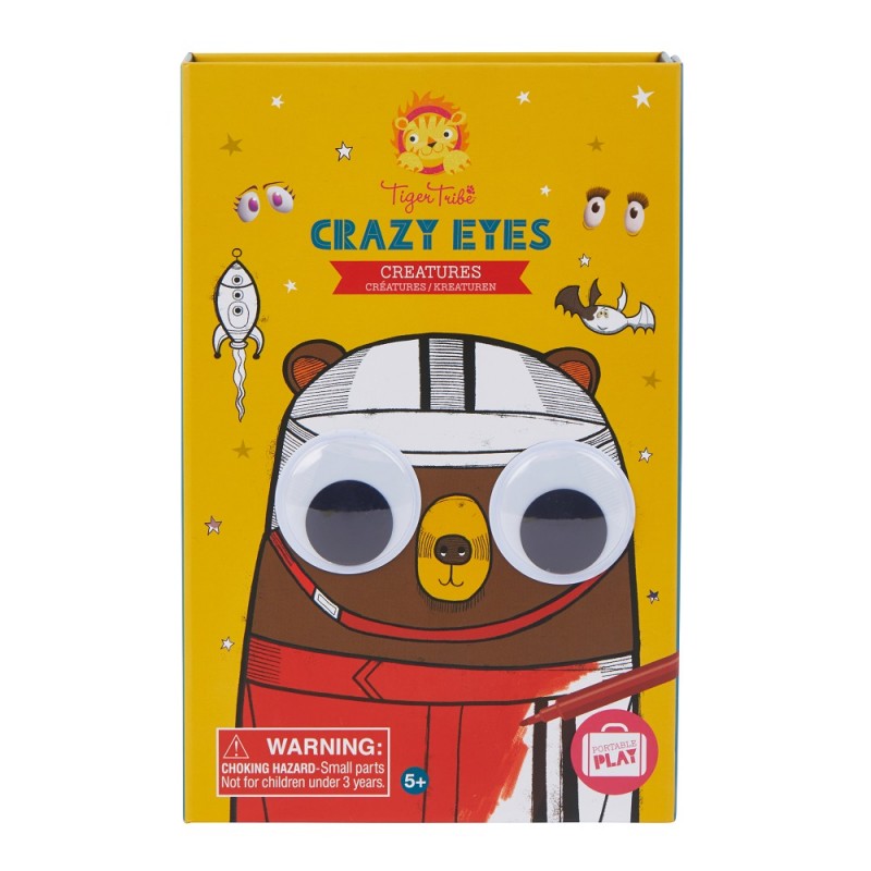 Caixa do conjunto Tiger Tribe "Crazy Eyes Creatures", mostrando um urso com óculos grandes.