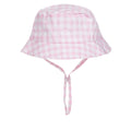 Chapéu Tutto Piccolo Panamá rosa claro xadrez, com aba larga e barbatanha. Ideal para proteger bebés do sol.