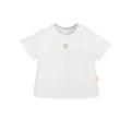 T-shirt branca de bebé Tutto Piccolo, vista frontal, destacando o detalhe do rosto de urso bordado no peito.