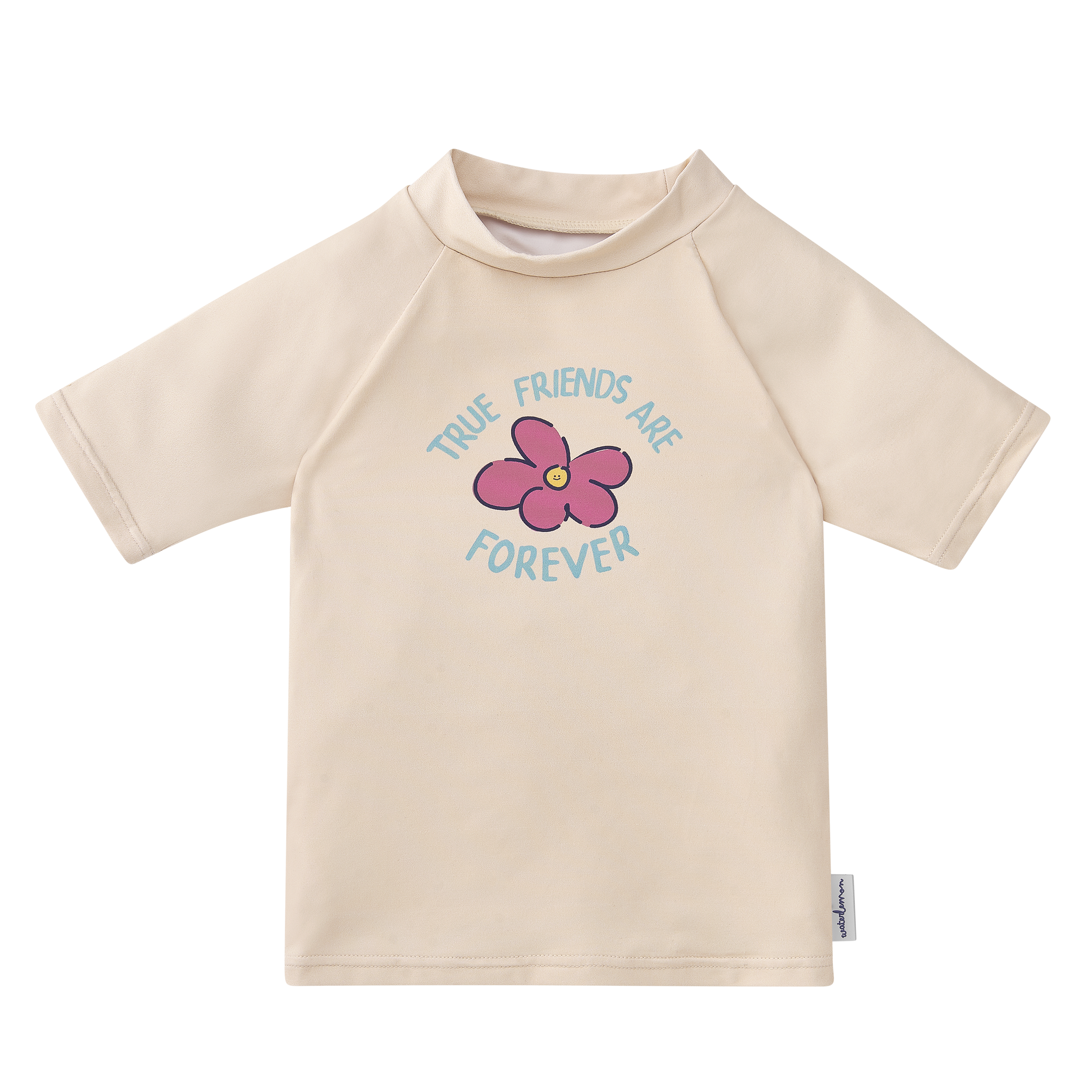 Camisola de praia/piscina Waterlemon UV com padrão floral vibrante, gola subida e mangas curtas raglan. Proteção UPF 50+.