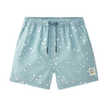 Calção de praia masculino Waterlemon azul com estrelas brancas, cintura elástica ajustável e comprimento acima do joelho. Tamanho XL.