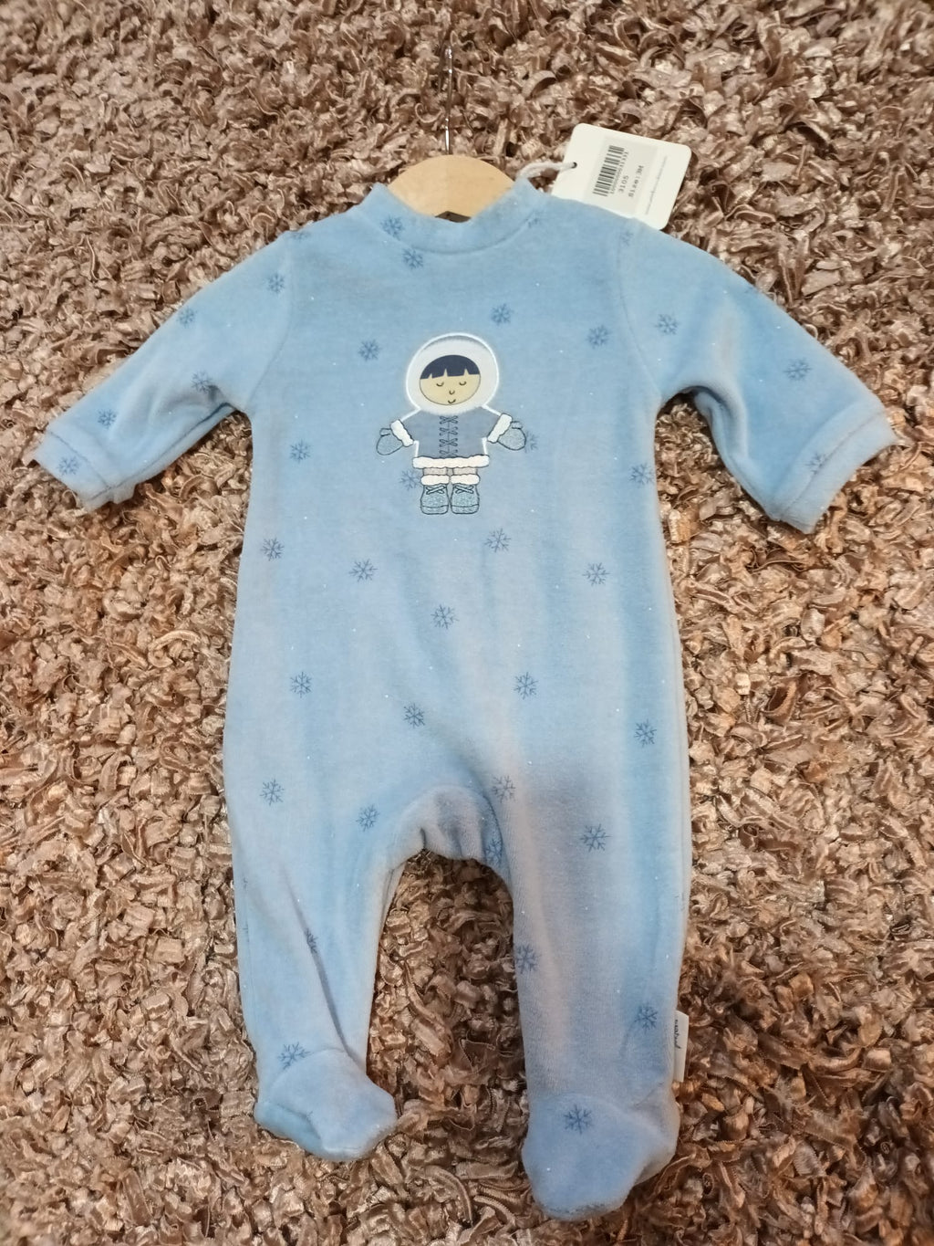 Pijama Babygrow Waterlemon Esquimó Azul, gola redonda e mangas compridas, tecido suave de algodão e poliéster.