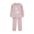 Pijama de duas peças Waterlemon para menina, cor rosa suave, com camisola de manga comprida e bordado de cisne.