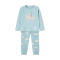 Pijama polar Waterlemon de duas peças, turquesa, com camisola de gola redonda e bordado de cisne na frente.