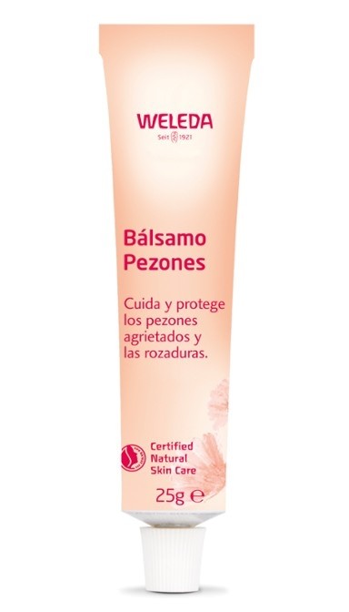 Weleda Bálsamo para os Mamilos 25gr: tubo cor de pêssego com a descrição do produto, ideal para cuidar e proteger os mamilos durante a amamentação.