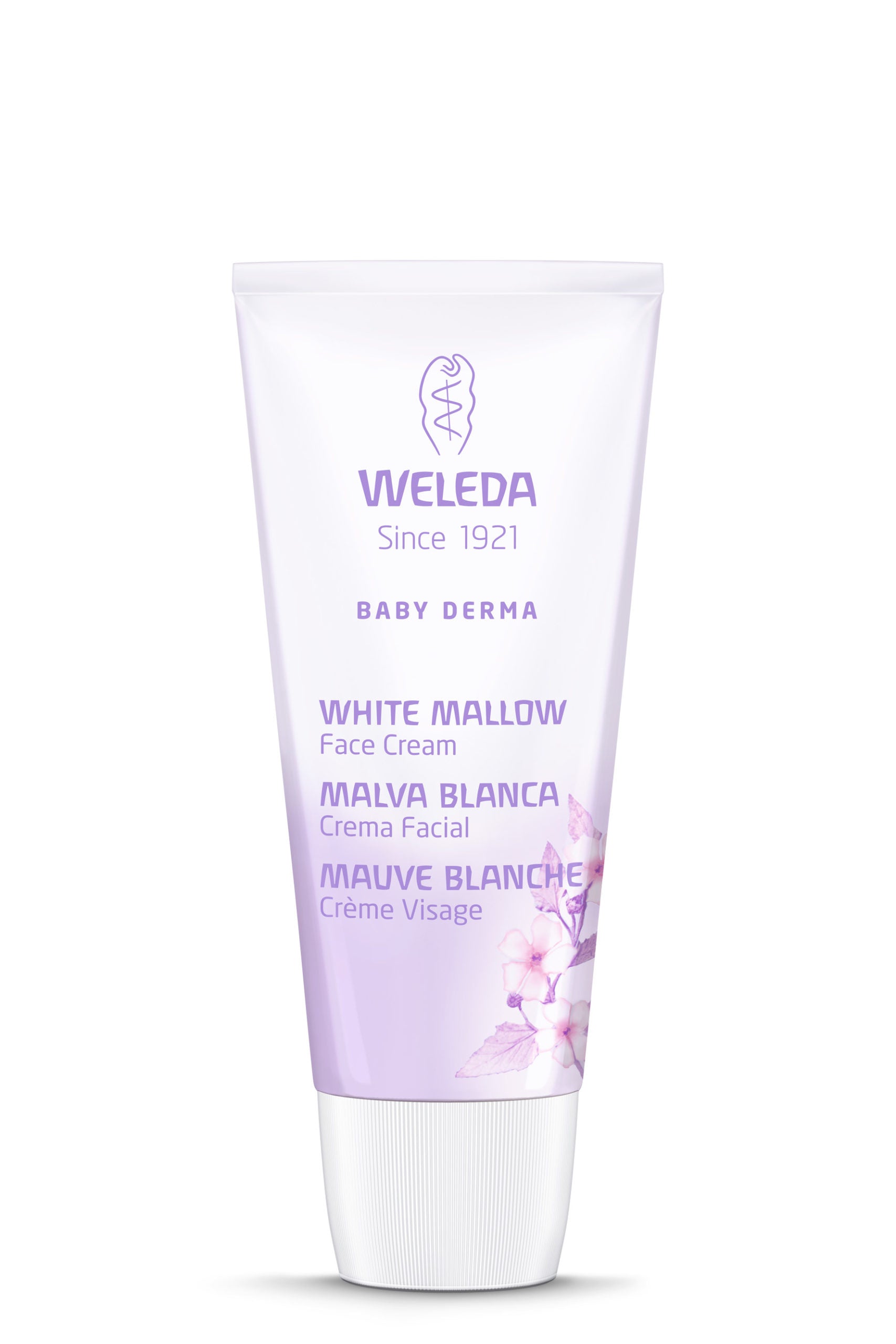 Creme facial Weleda de Malva Branca para pele atópica de bebé, embalagem de 50ml, com design suave e ingredientes naturais.