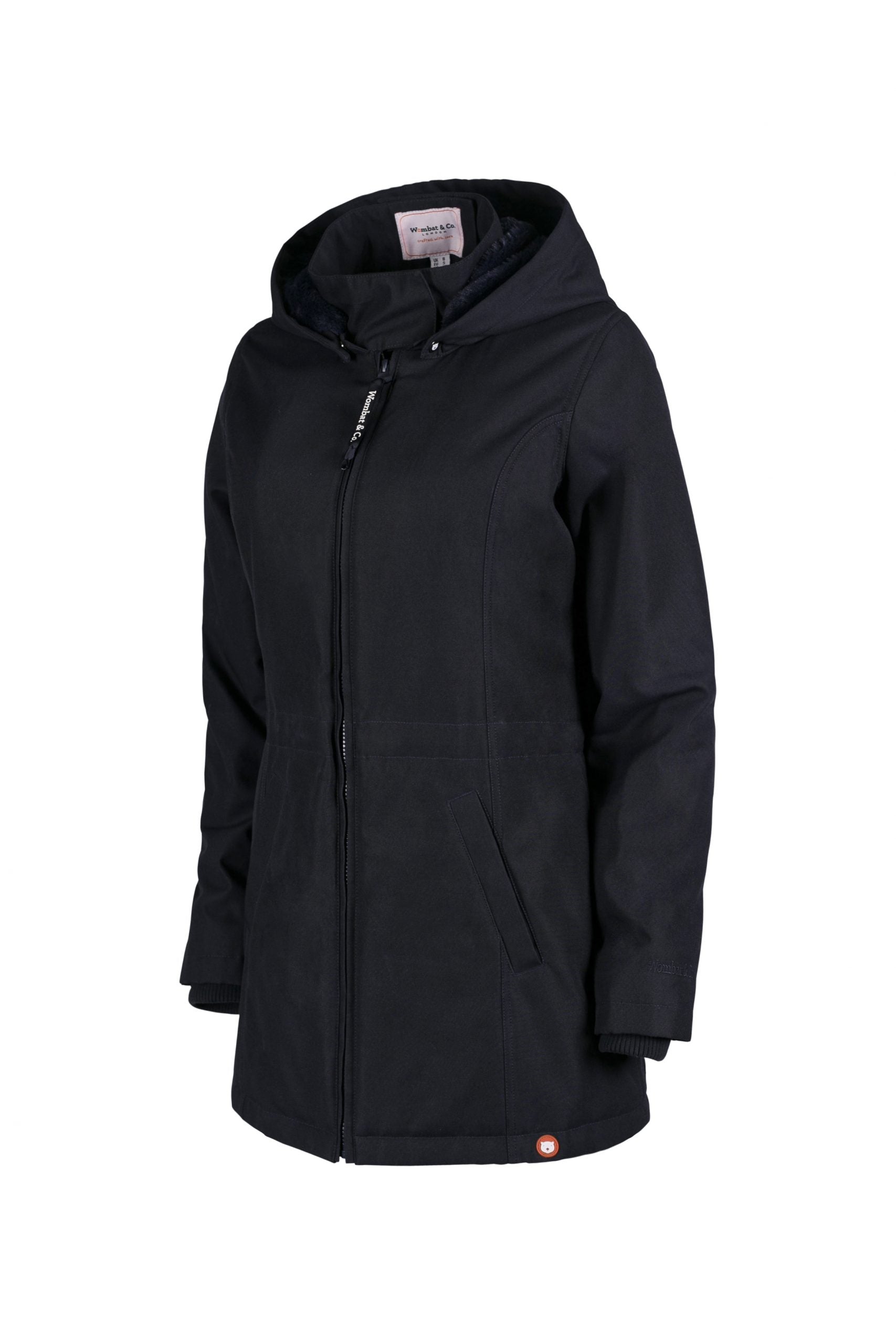 Diagrama técnico ilustrando as características e funcionalidades do casaco Wombat Wallaby 2.0.