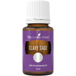 Frasco de 15ml de Óleo Essencial Clary Sage da Young Living com rótulo roxo e tampa branca.