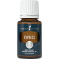 Frasco de 15ml de óleo essencial Cypress da Young Living, com rótulo verde e aroma revigorante de cipreste.
