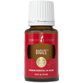 Frasco de 15ml e caixa do óleo essencial DiGize da Young Living, uma mistura aromática exótica e pura.