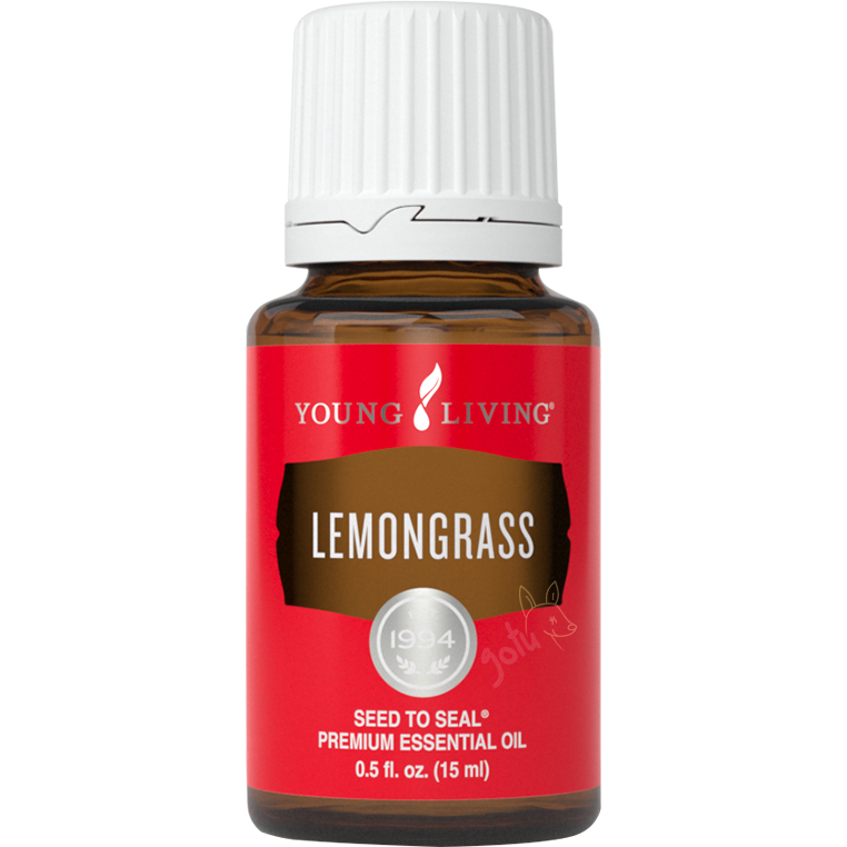 Frasco de 15ml de óleo essencial Lemongrass da marca Young Living com tampa branca.