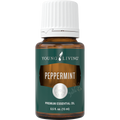 Frasco de 15ml de óleo essencial Peppermint da Young Living, com aroma refrescante de hortelã-pimenta para foco.