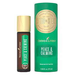 Imagem principal do Young Living Peace & Calming Roll-On de 10ml, mostrando o frasco com rótulo azul e branco, pronto a usar.